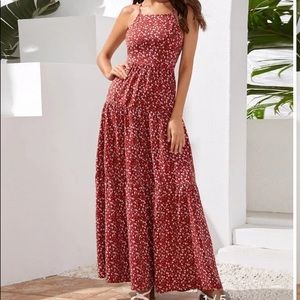 SHEIN Lace Up Backless Ditsy Floral Cami Dress